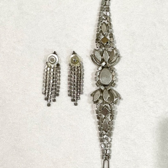 Vintage Art Deco Rhinestone Crystal Bracelet Earrings Bridal Jewelry Estate - Picture 11 of 11